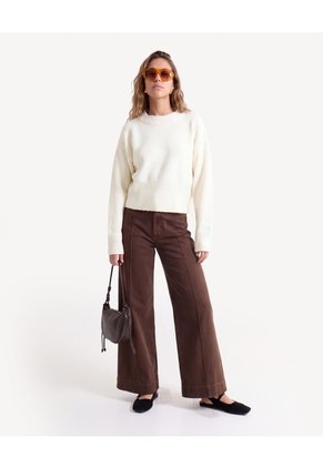 Saco Tejido De Cuello Redondo  Para Mujer Crema Seven Seven