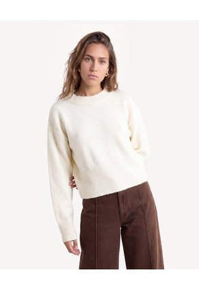 Saco Tejido De Cuello Redondo  Para Mujer Crema Seven Seven