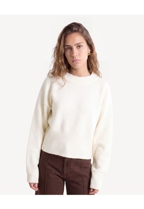 Saco Tejido De Cuello Redondo  Para Mujer Crema Seven Seven
