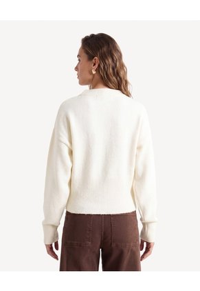 Saco Tejido De Cuello Redondo  Para Mujer Crema Seven Seven