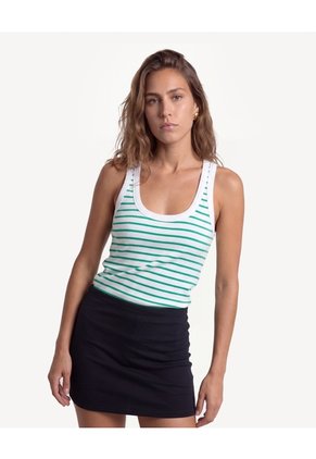 Camiseta Tank De Rayas Finas  Para Mujer Verde Seven Seven