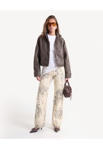 Chaqueta Cuello Alto Efecto Desgastado  Para Mujer Café Seven Seven Seven Seven