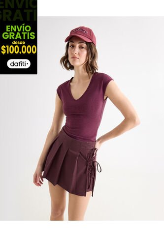 Camiseta Para Mujer Manga Corta Cuello V Color Vino Marca Seven Seven #28096511 Seven Seven