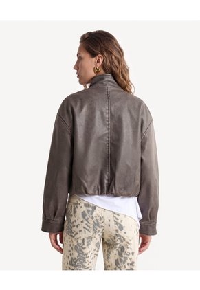 Chaqueta Cuello Alto Efecto Desgastado  Para Mujer Café Seven Seven