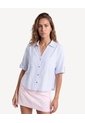 Blusa Camisera Con Bolsillos Frontales  Para Mujer Azul Seven Seven de Seven Seven