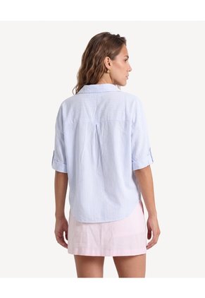Blusa Camisera Con Bolsillos Frontales  Para Mujer Azul Seven Seven