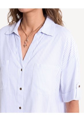 Blusa Camisera Con Bolsillos Frontales  Para Mujer Azul Seven Seven