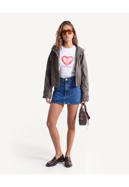 Camiseta Ajustada Con Gráfico De Corazón  Para Mujer Crudo Seven Seven