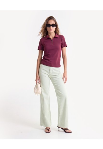 Camiseta Polo Manga Corta Con Cierre  Para Mujer Vino Seven Seven
