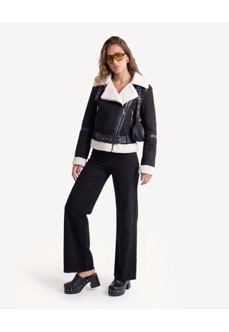 Chaqueta Biker Con Interior Suave  Para Mujer Negro Seven Seven Seven Seven