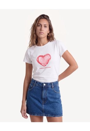 Camiseta Ajustada Con Gráfico De Corazón  Para Mujer Crudo Seven Seven