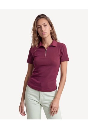 Camiseta Polo Manga Corta Con Cierre  Para Mujer Vino Seven Seven