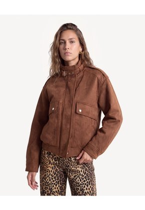 Chaqueta Suede Con Bolsillos De Tapa  Para Mujer Camel Seven Seven