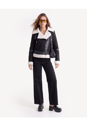 Chaqueta Biker Con Interior Suave  Para Mujer Negro Seven Seven