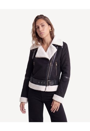 Chaqueta Biker Con Interior Suave  Para Mujer Negro Seven Seven