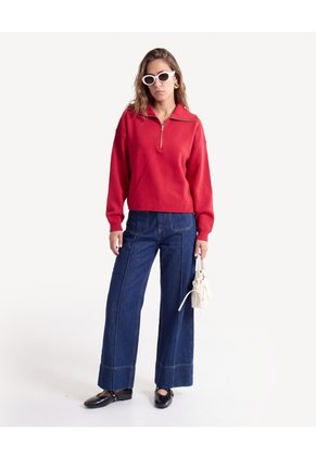 Saco Cuello Alto Con Cierre Frontal Para Mujer Rojo Seven Seven
