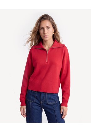 Saco Cuello Alto Con Cierre Frontal Para Mujer Rojo Seven Seven