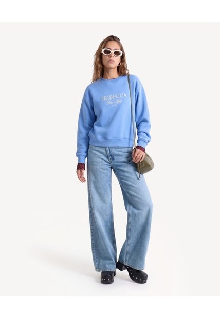 Buzo Manga Larga Con Estampado Frontal  Para Mujer Azul Seven Seven
