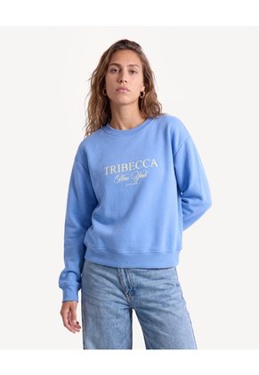Buzo Manga Larga Con Estampado Frontal  Para Mujer Azul Seven Seven