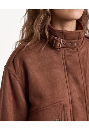 Chaqueta Suede Con Bolsillos De Tapa  Para Mujer Camel Seven Seven