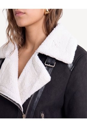Chaqueta Biker Con Interior Suave  Para Mujer Negro Seven Seven