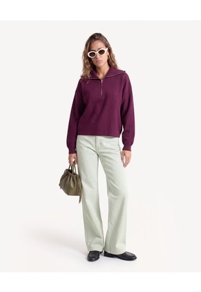 Saco Tejido Con Cremallera Al Cuello Para Mujer Purpura Seven Seven