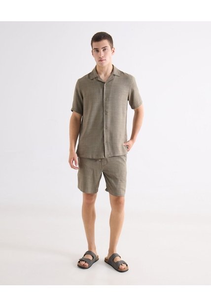 Bermuda Regular Encauchada  Para Hombre Verde Seven Seven