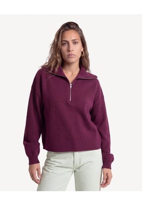 Saco Tejido Con Cremallera Al Cuello Para Mujer Purpura Seven Seven