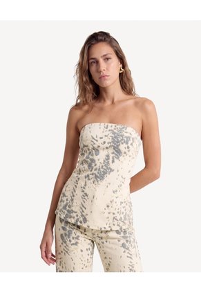 Top Floral De Tirantes Delgados  Para Mujer Arena Seven Seven