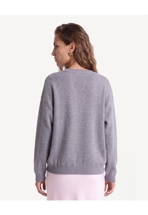 Saco Suelto De Punto Y Manga Larga  Para Mujer Gris Seven Seven