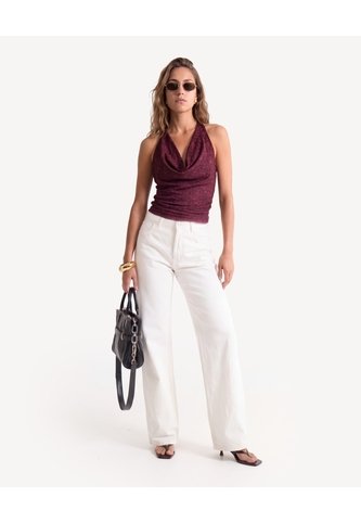 Blusa Halter De Encaje Con Recogidos  Para Mujer Vino Seven Seven Seven Seven