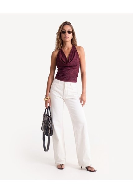 Blusa Halter De Encaje Con Recogidos  Para Mujer Vino Seven Seven