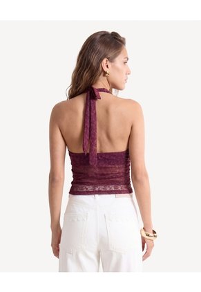 Blusa Halter De Encaje Con Recogidos  Para Mujer Vino Seven Seven