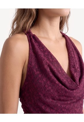 Blusa Halter De Encaje Con Recogidos  Para Mujer Vino Seven Seven