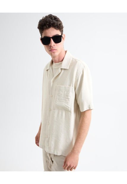 Camisa Para Hombre Manga Corta  Color Beige Marca Seven Seven #45012099