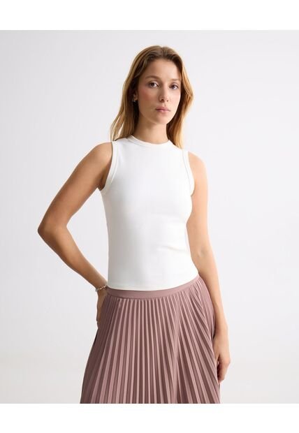 Camiseta Larga En Rib  Para Mujer Blanco Seven Seven