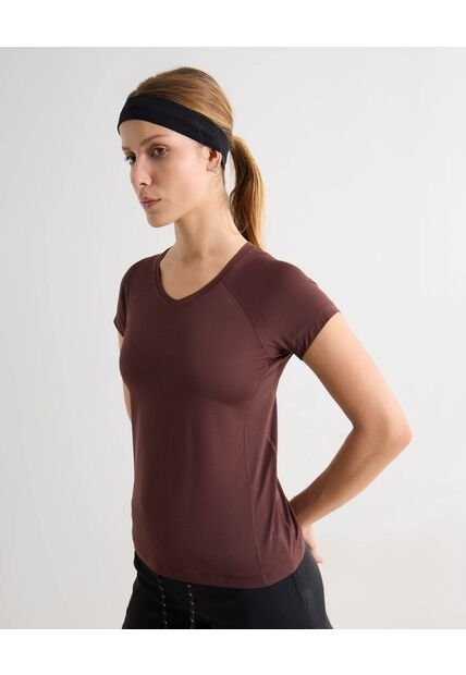 Camiseta Deportiva Manga Corta  Para Mujer Café Seven Seven