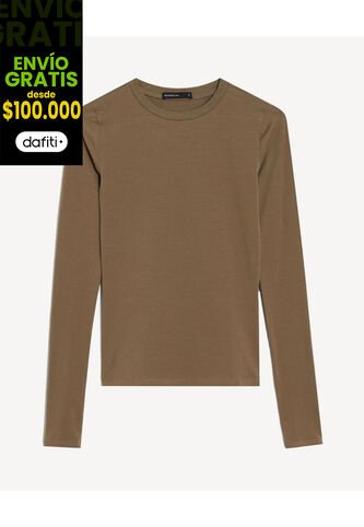 Camiseta Para Mujer Manga Larga Cuello Redondo Color Camel Marca Seven Seven #28096567 Seven Seven