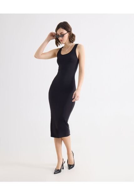 Vestido Midi Escote Redondo  Para Mujer Negro Seven Seven