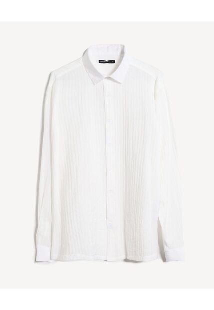 Camisa  Para Hombre Manga Larga Sin Bolsillo Cuello Casual M Color Crudo Marca Seven Seven #45012196