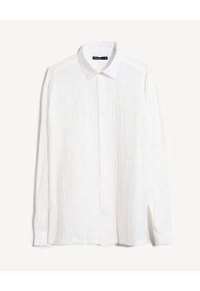 Camisa  Para Hombre Manga Larga Sin Bolsillo Cuello Casual M Color Crudo Marca Seven Seven #45012196