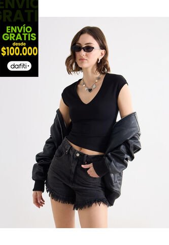 Camiseta Para Mujer Manga Corta Cuello V Color Negro Marca Seven Seven #28096512 Seven Seven