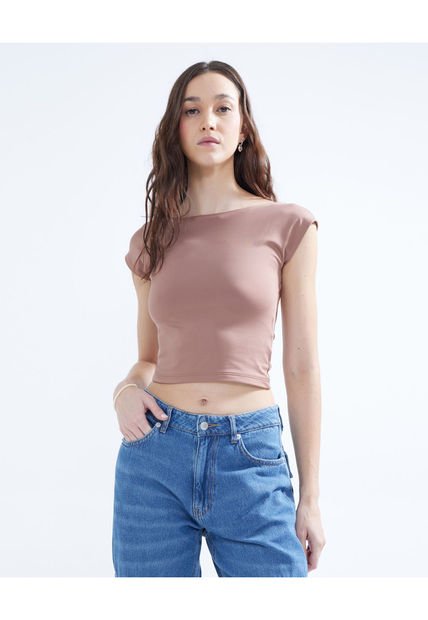 Camiseta Para Mujer Manga Corta Color Terracota Marca Seven Seven #28095849