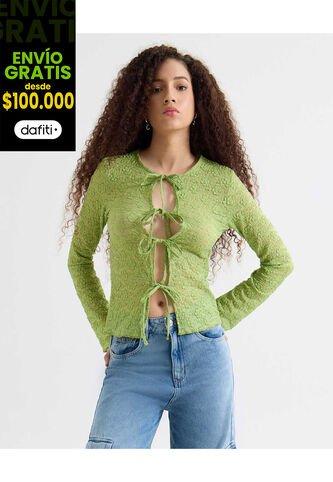 Camiseta Para Mujer Manga Larga Cuello Redondo Color Verde Marca Seven Seven #28096448 Seven Seven