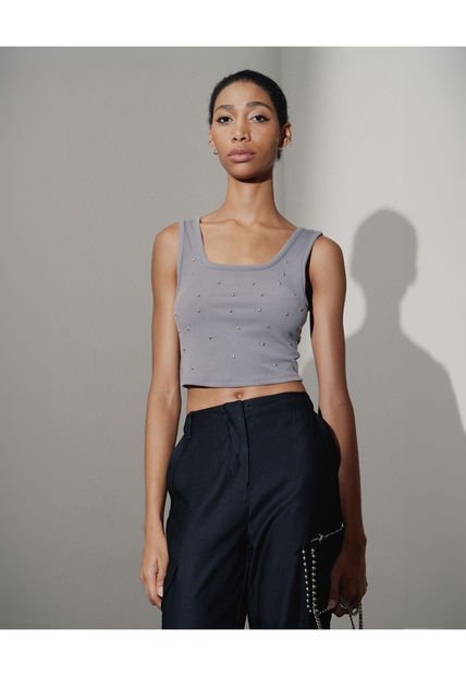 Crop Top Para Mujer Manga Sisa Color Gris  Marca Seven Seven #28095859