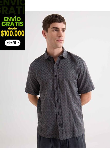 Camisa Para Hombre Manga Corta Sin Bolsillo Cuello Casual M Color Gris Marca Seven Seven #45012169