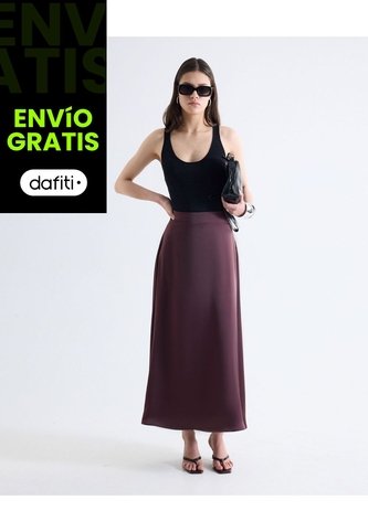 Falda Maxi Satín  Para Mujer Café Seven Seven Seven Seven