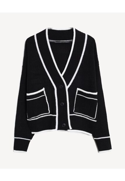 Saco Tejido Con Detalles En Contraste  Para Mujer Negro Seven Seven