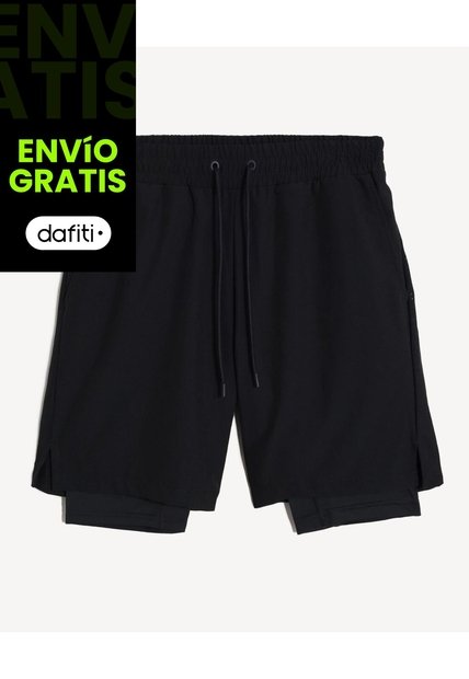 Bermuda Deportiva Con Boxer Interno  Para Hombre Negro Seven Seven