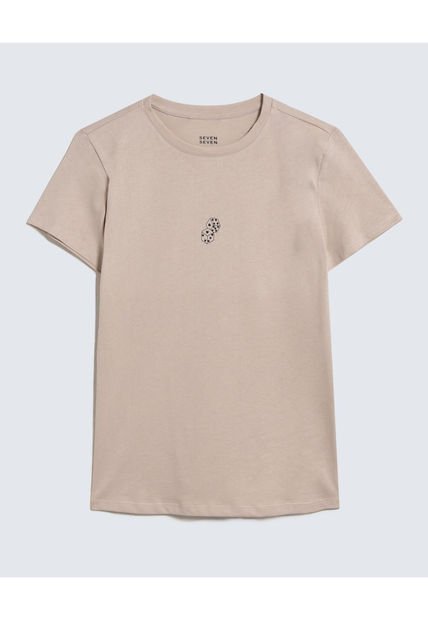 Camiseta Para Mujer Manga Corta Cuello Redondo Color Beige Marca Seven Seven #28096223
